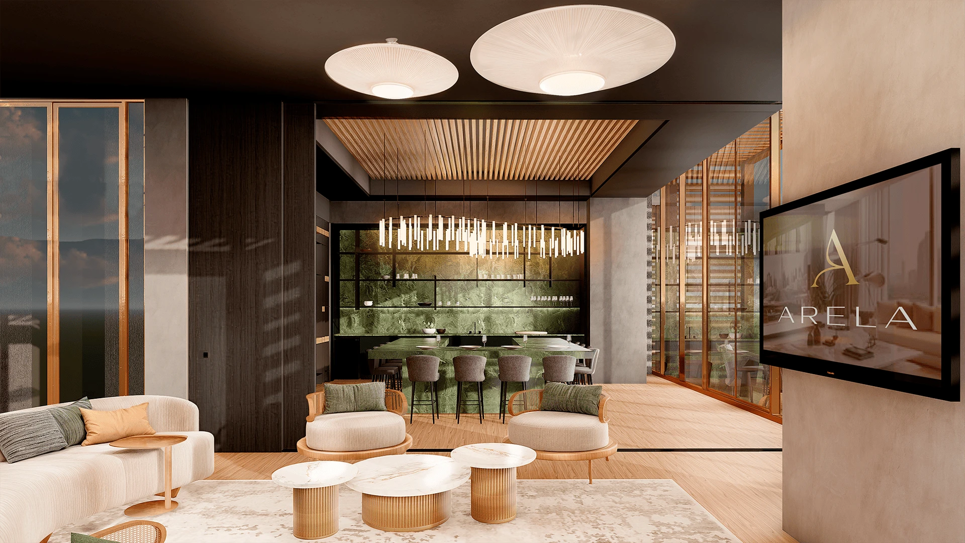 Sala y cocina de una residencia Arela