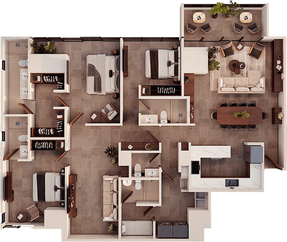 Plano del apartamento Auric tipo A con terraza estándar